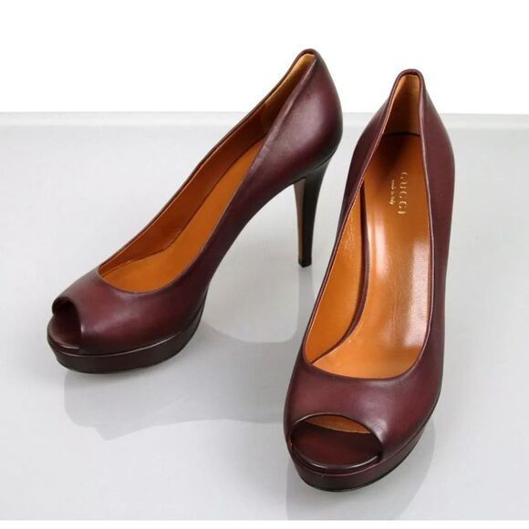 Gucci Betty Open-Toe Platform Pump SHOES Plum 8 - Picture 2 of 8